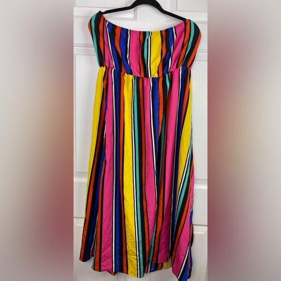 SHEIN Vcay Stipped Tie Front Thigh Split Strapless Dress Multicolored Large - Picture 5 of 5